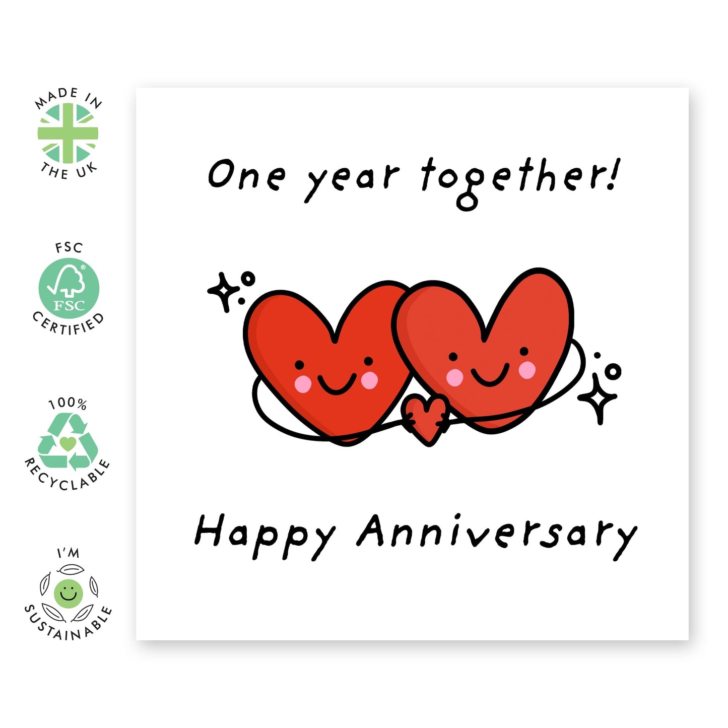 1st Happy Anniversary Card - 'One Year Heart' - Gifts for Husband, Wife, Her, Him, Spouse, Partner, Honey, Babe, Darling, Lovebug - First - Comes with Fun Stickers