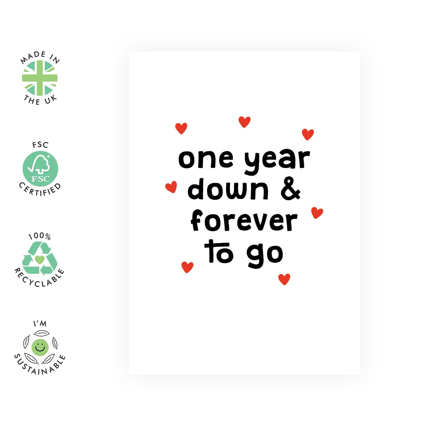 1st Anniversary Card with Romantic Message- 'One Year Down' - Gifts for Wife, Husband, Girlfriend, Boyfriend, Him, Her, Partner, Love, Babe, Sweetheart - Valentines Day - Comes with Fun Stickers