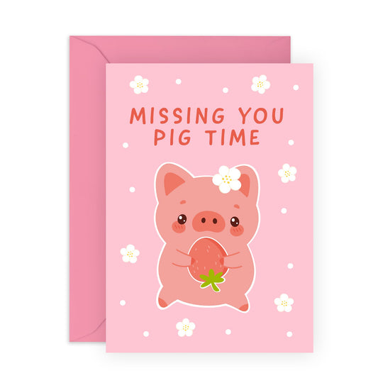 Valentines Card For Girlfriend - Missing You Pig Time - Anniversary Card For Wife - Wedding Anniversary Card - Birthday Card - Gift For Women - Comes With Stickers - By Central 23