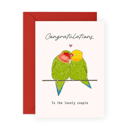 Engagement Card for Them– Congrats Greeting Card “Congratulations Love Birds” - Gifts for Friends, Brother, Sister, Cousin, Bestie, BFF, Him, Her - Kissing -Comes with Stickers