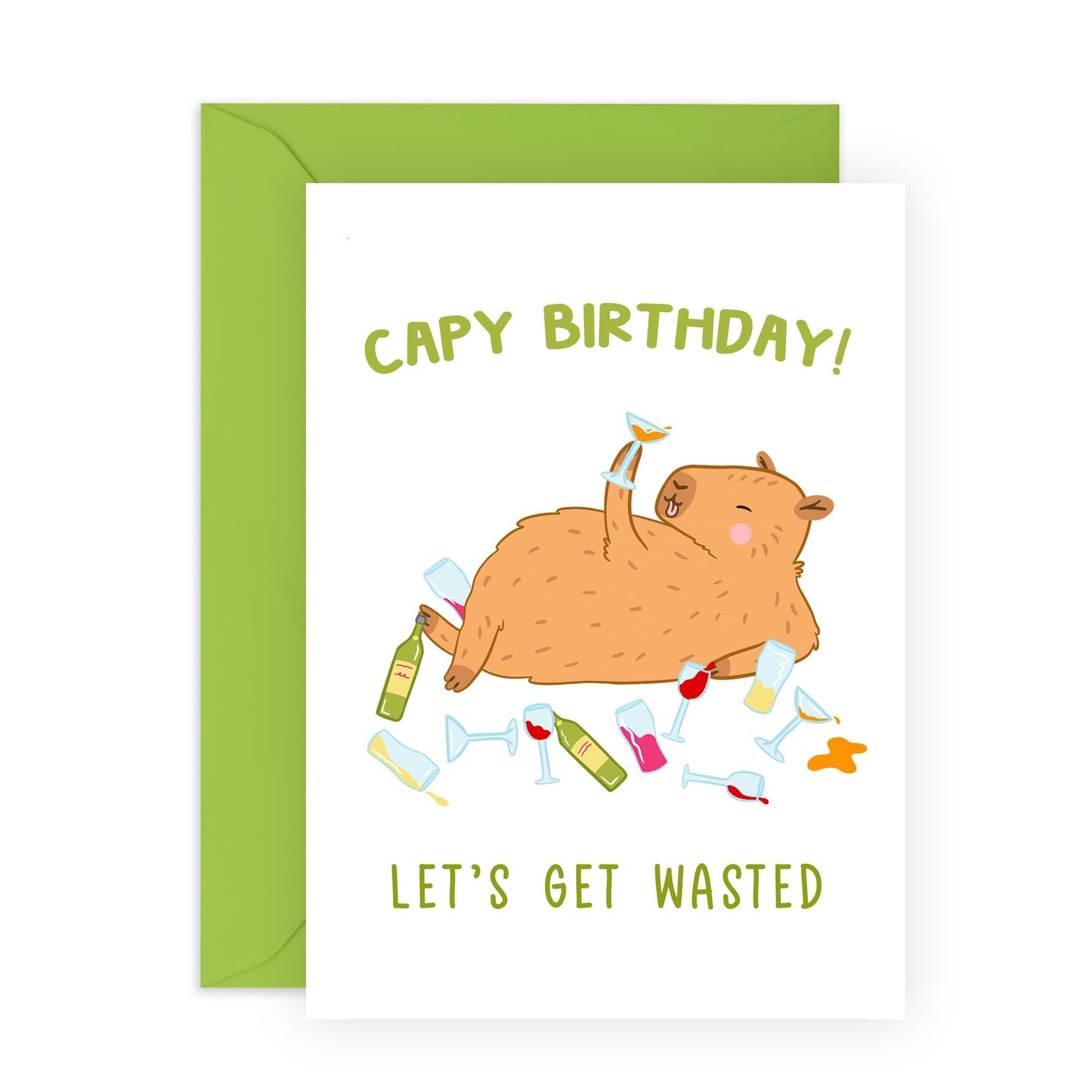 Celebration Card For Friends - Capybara Birthday Get Wasted - Birthday Greeting Cards For Women - All Occasion Cards Aunt Sister Best Friend - Gifts For Her - Comes With Fun Stickers - By Central 23