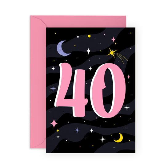40th Birthday Card For Wife - 40 Stars - Stars Birthday Card For Mum - Women Sister - Happy Fortieth Birthday Greeting Card Female Friends - Comes With Fun Stickers - By Central 23