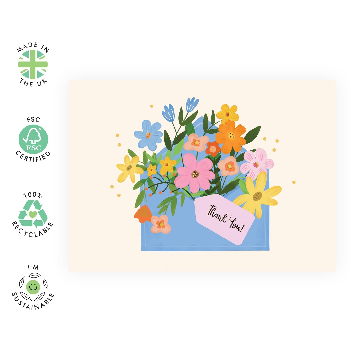 Thank You Flower Greeting Card - 'Thank You Floral Envelope' - Gifts for Friends, Colleagues, Co-workers, Family, Relatives, Mum, Dad, Bestie - Saying Thanks - Comes with Fun Stickers