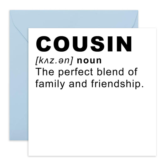 Definition Greeting Card - 'Cousin Word 3' - Gifts for BFF, Best Friend, Cousin, Cuz, Bruv, Mate, Family - Perfect Blend - Comes with Fun Stickers