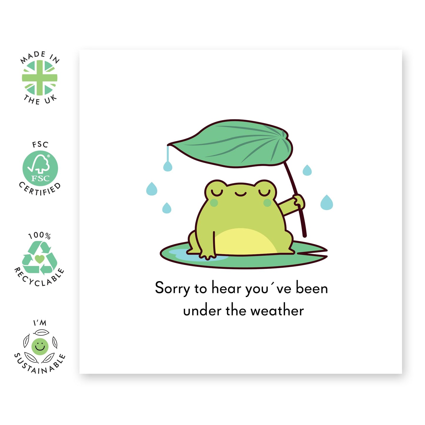 Get Well Soon Card for Him or Her - 'Under The Weather Froggo' - Gifts for Coworker, Colleague, BFF, Friend, Neighbour - Ill Frog - Comes with Fun Stickers
