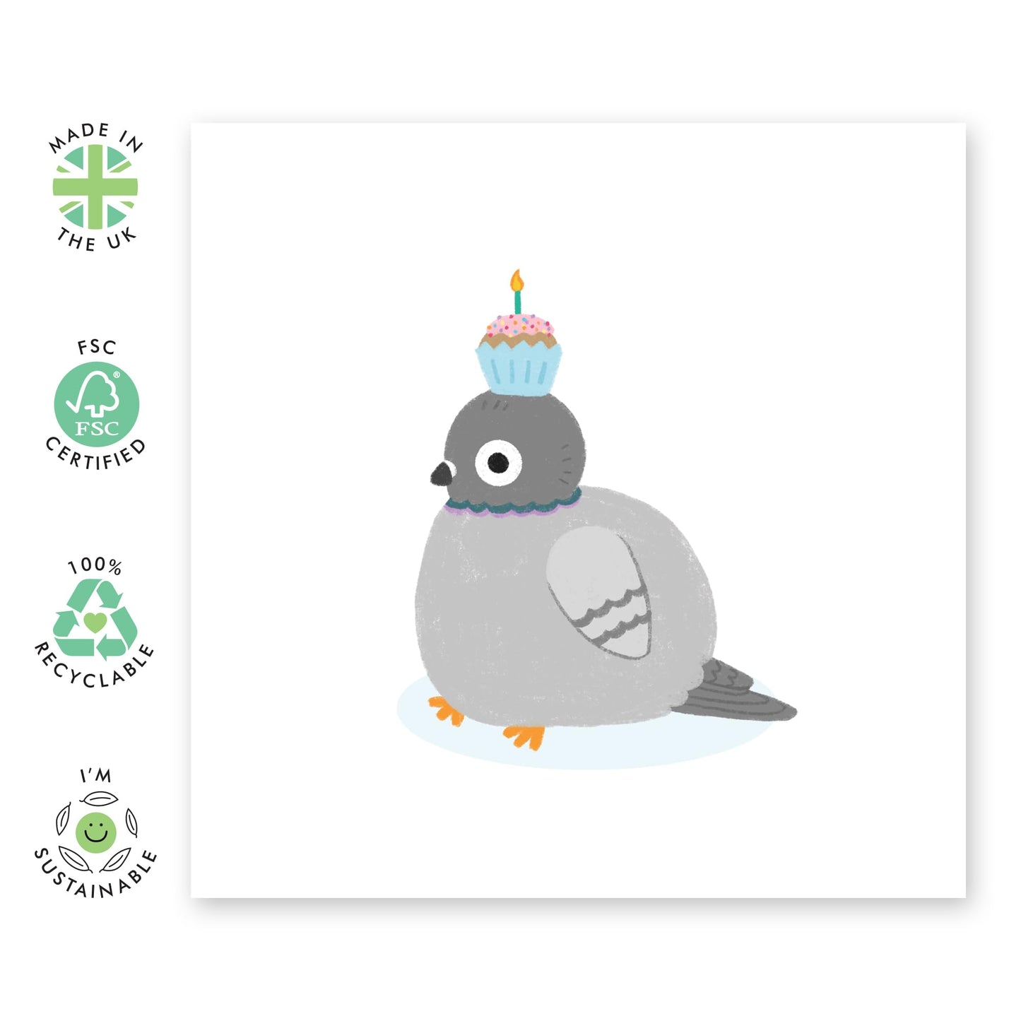 Cake on Bird Birthday Card - 'Birthday Pigeon' - Gifts for Besties, BFFs, Best Friends, Sisters, Gals, Ladies, Her, Coworker, Colleagues, Cousin - Candle is Lit - Comes with Fun Stickers
