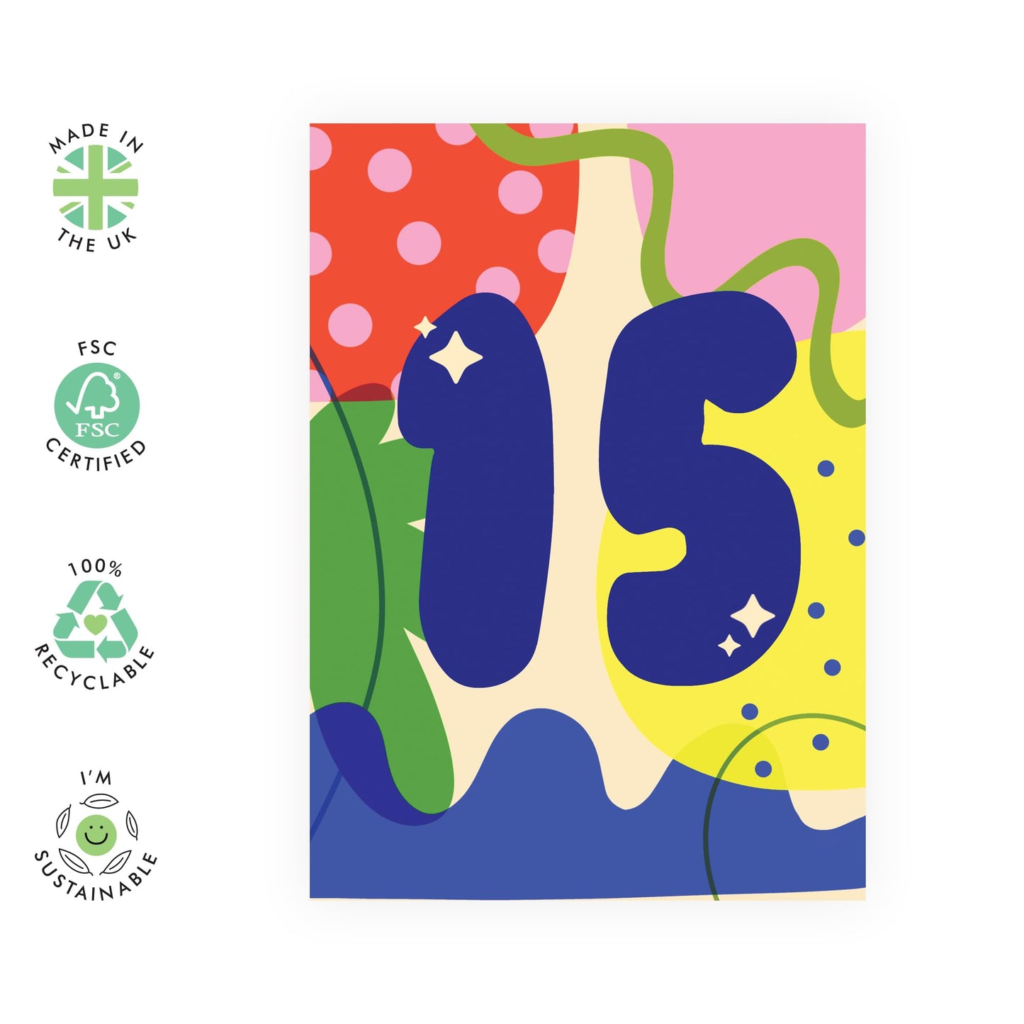 15th Birthday Card For Boys Girls - Abstract 15 Years - Happy Fifteenth Birthday Card For Teens - Gifts For Son Daughter - Bday Cards For Nephew Niece - Comes With Fun Stickers - By Central 23