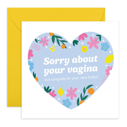 Funny Greeting Cards For New Mum - Sorry About Your Vag*na - Congratulations On Your New Baby - Birth Affirmations Cards For Labor - Pregnancy Gifts For Women - Comes With Stickers By Central 23
