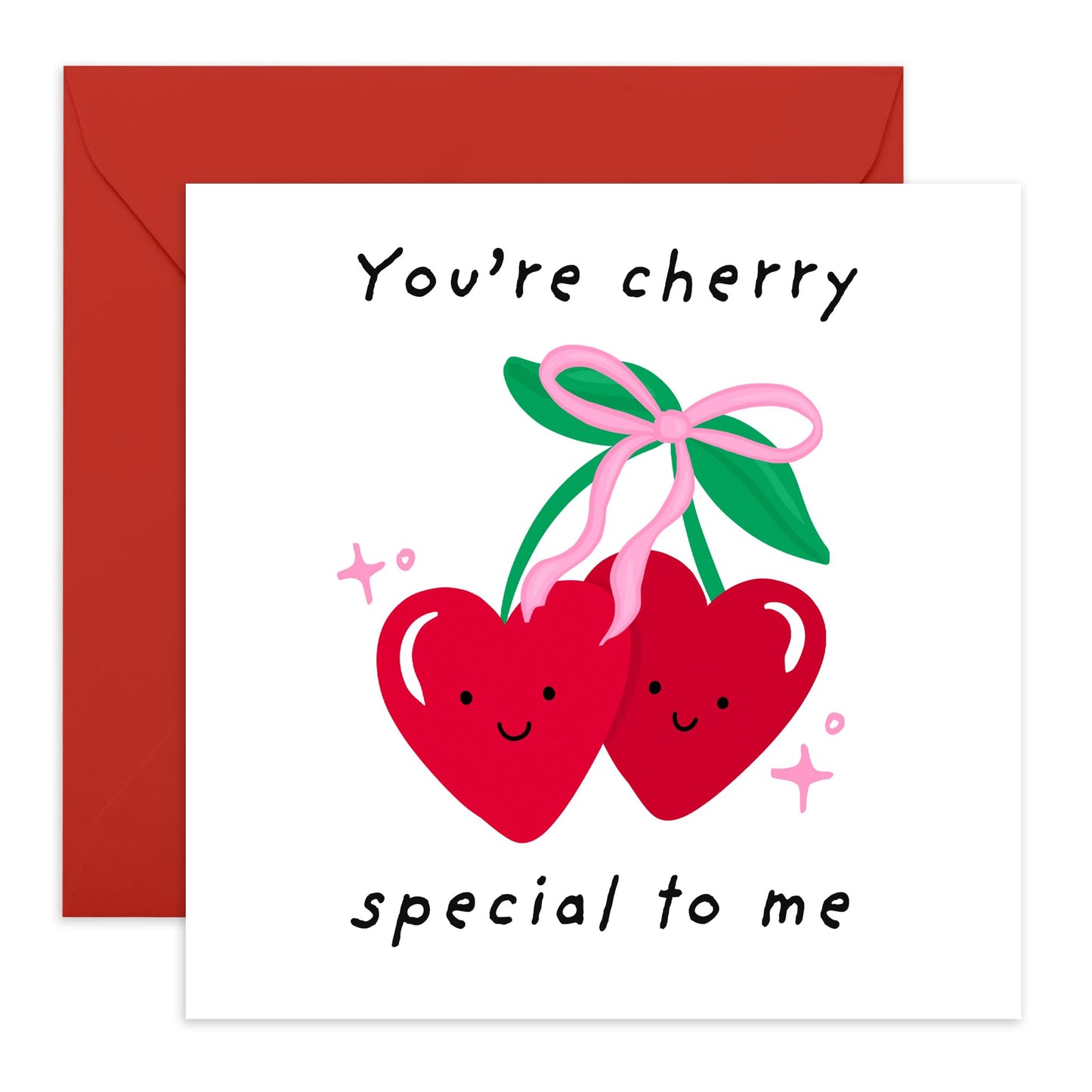 Cherry-Themed Love Card - "You're Cherry Special to Me" - Cute Anniversary or Valentine's Day Card for Partner, Spouse, Boyfriend, Girlfriend, Him or Her - Comes with Fun Stickers