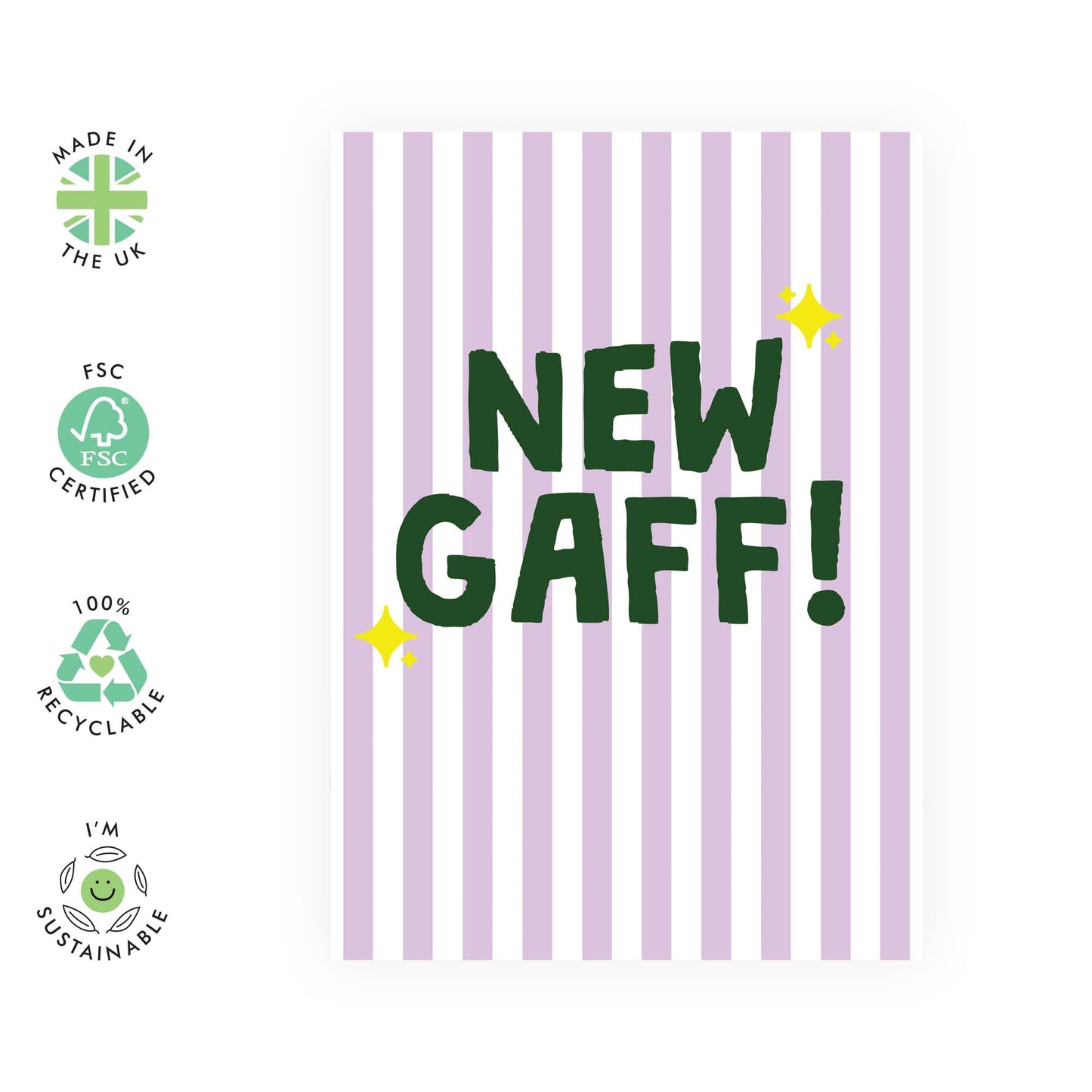 Congratulations Greeting Card - 'New Gaff' - Gifts for Bestie, Best Friend, Neighbour, Daughter, Son, Brother, Sister, Colleagues, Relatives, Colleagues - Congrats - Comes with Fun Stickers