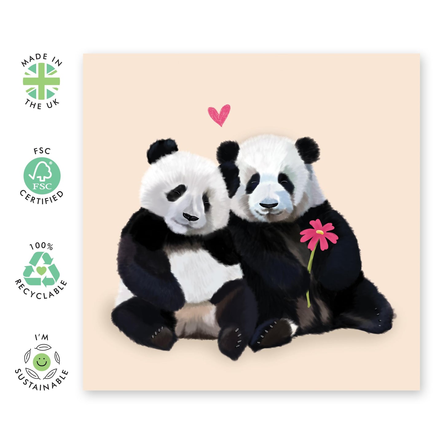 Panda Couple Anniversary Card - 'Love Pandas' - Happy Valentines Card Panda - Sweet I Love You Gifts For Him Her Kids - For Boyfriend Girlfriend Husband Wife - Comes With Cute Stickers