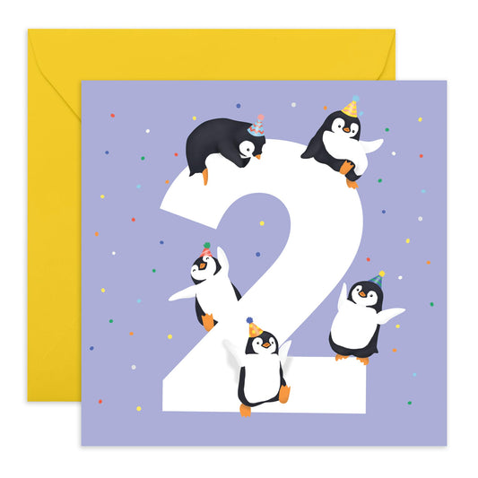 2nd Birthday Card Boys Girls - Penguin Age 2 - Baby Milestone Cards Age Two - Second Birthday Cards - Space - Gifts For Son Daughter Niece Nephew - From Mum Dad - Comes With Sticker By Central 23