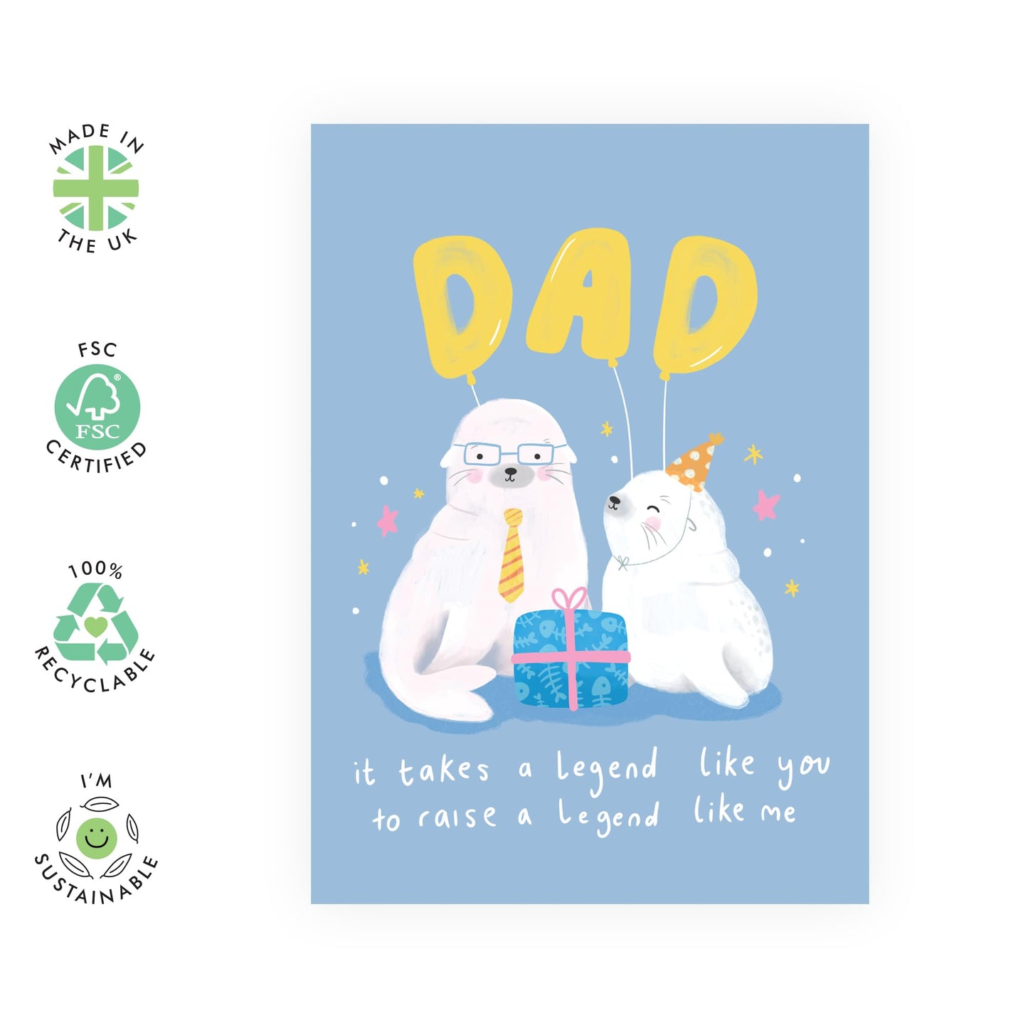 Happy Birthday Dad Card - Legend Like You Seal - Sweet Birthday Cards For Men - Daddy Birthday Card - Greeting Cards For Father Papa Step Dad - Comes With Stickers - By Central 23