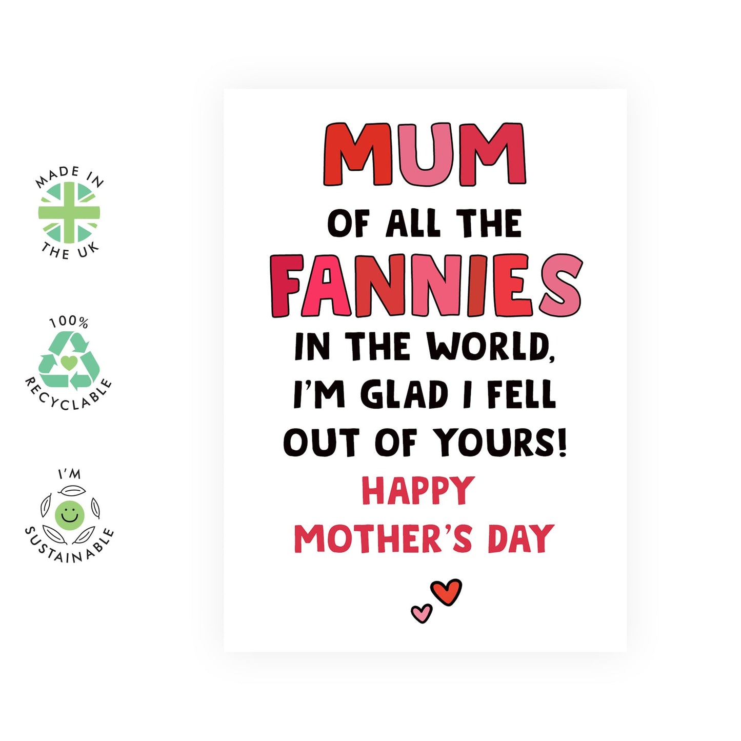 Funny Mother’s Day Card - ‘Of All the Fannies in the World’ Rude Sarcastic Greeting Card for Mum - Cheeky Humour for Mothering Sunday - Includes Premium White Envelope