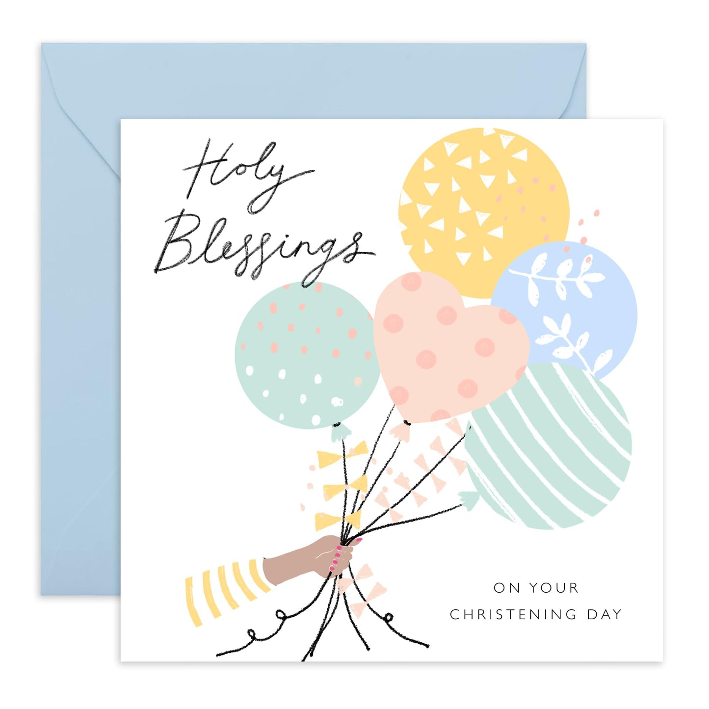 Baptismal Card For Baby - Pastel Balloons Christening - Dedication Day For Baby Girl Baby Boy - Christening Card Niece Nephew - Baptism Granddaughter Grandson - Comes With Fun Stickers By Central 23