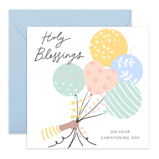 Baptismal Card For Baby - Pastel Balloons Christening - Dedication Day For Baby Girl Baby Boy - Christening Card Niece Nephew - Baptism Granddaughter Grandson - Comes With Fun Stickers By Central 23