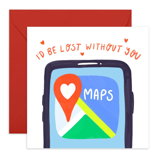 Husband Birthday Card From Wife - Anniversary Card For Partner - I'd Be Lost Without You - Google Maps - Boyfriend Birthday Card - Girlfriend Gifts For Her - Comes With Stickers By Central 23