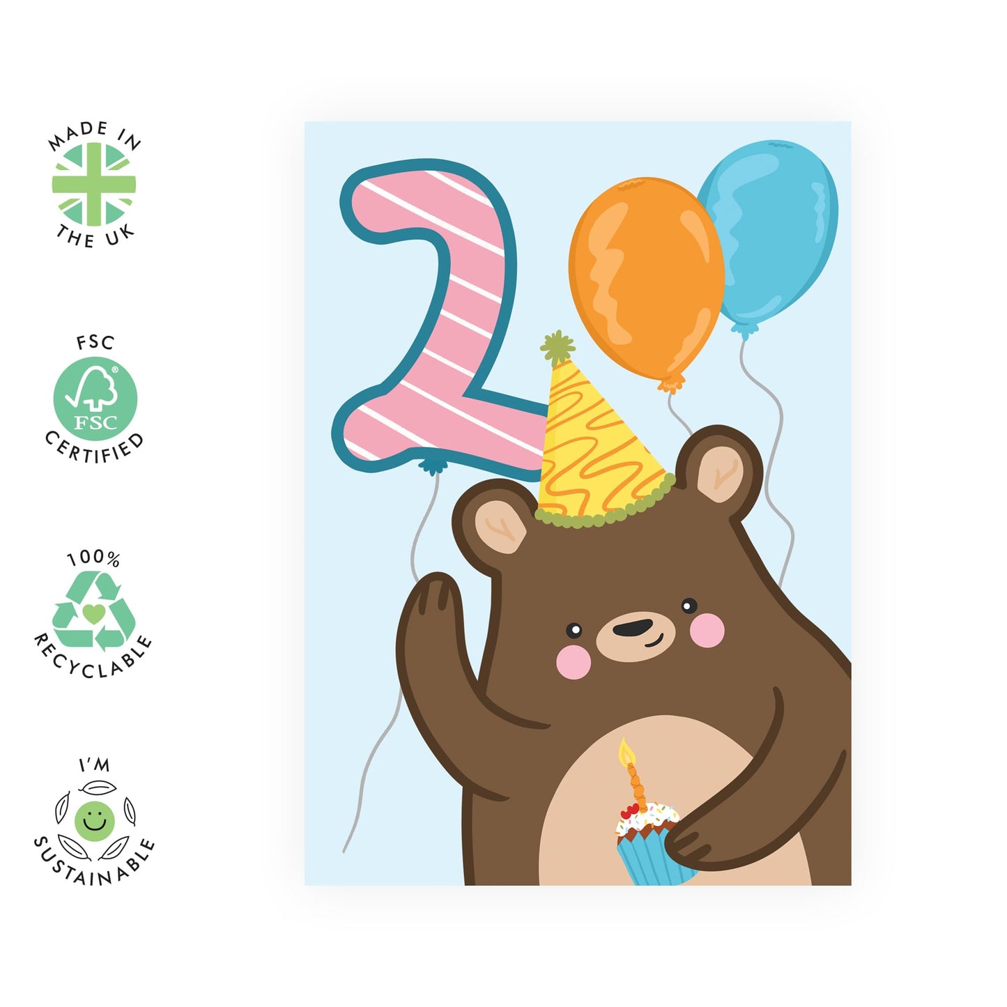 2nd Birthday Card Boys Girls - Birthday Bear Age 2 - Baby Milestone Cards Age Two - Second Birthday Cards - Animal - Gifts For Son Daughter Niece Nephew - Comes With Sticker By Central 23