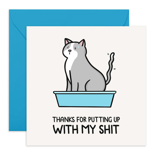 Humorous Greeting Card for Fur Mums - 'PUTTING UP WITH MY SH*T CAT' - Gifts for Cat Owners, Cat Mama, Her, Women, Sister, Friends - Birthday and Mothers Day Ideas - Comes With Stickers