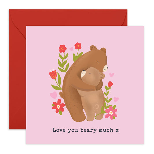 Lovely Greeting Card - 'Love You Beary Much' - For All Mum, Mother, Mummy, Ma, Her - Heartfelt Bear Theme - For Birthdays, Anniversaries, or Mothers Day from Son or Daughter - Comes with Stickers