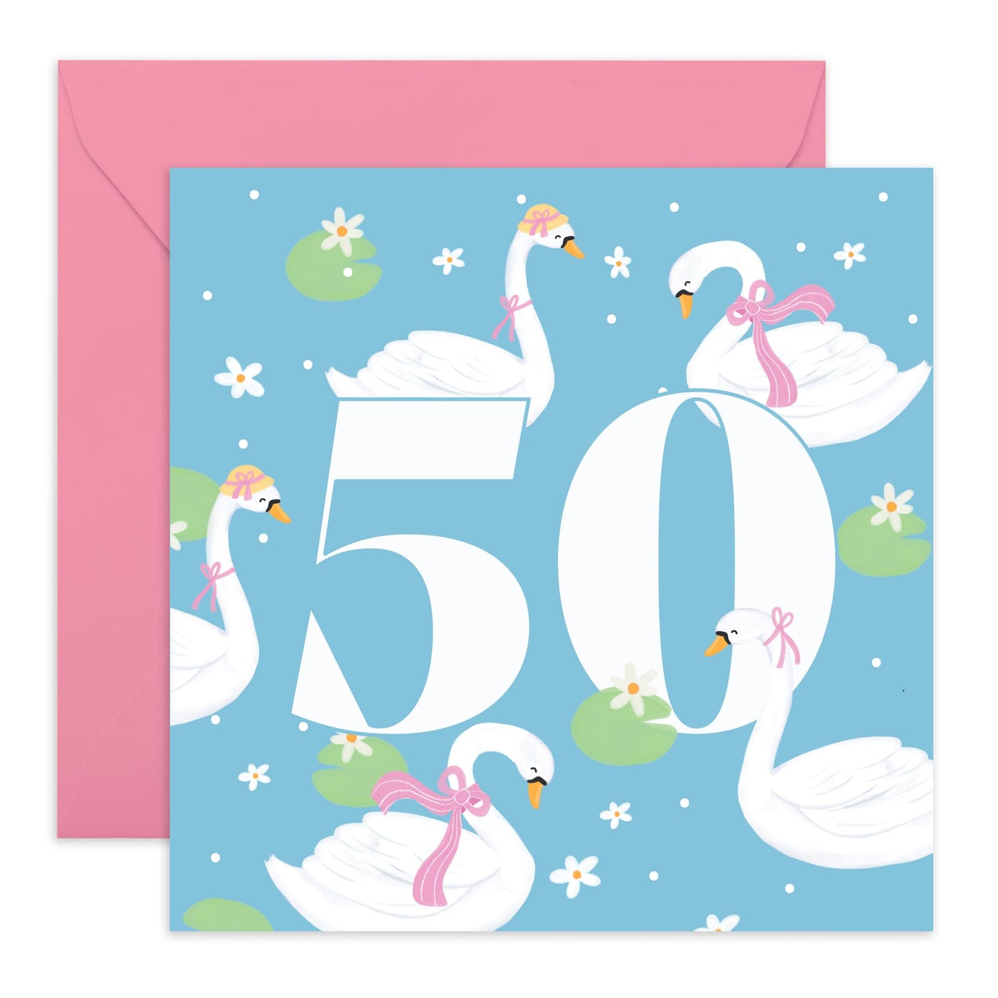 50th Birthday Card For Women - Swan 50 - Mummy Birthday Card - Wife Mum - Sister - Happy Fiftieth Birthday Greeting Card Female Friends - Comes With Stickers By Central 23