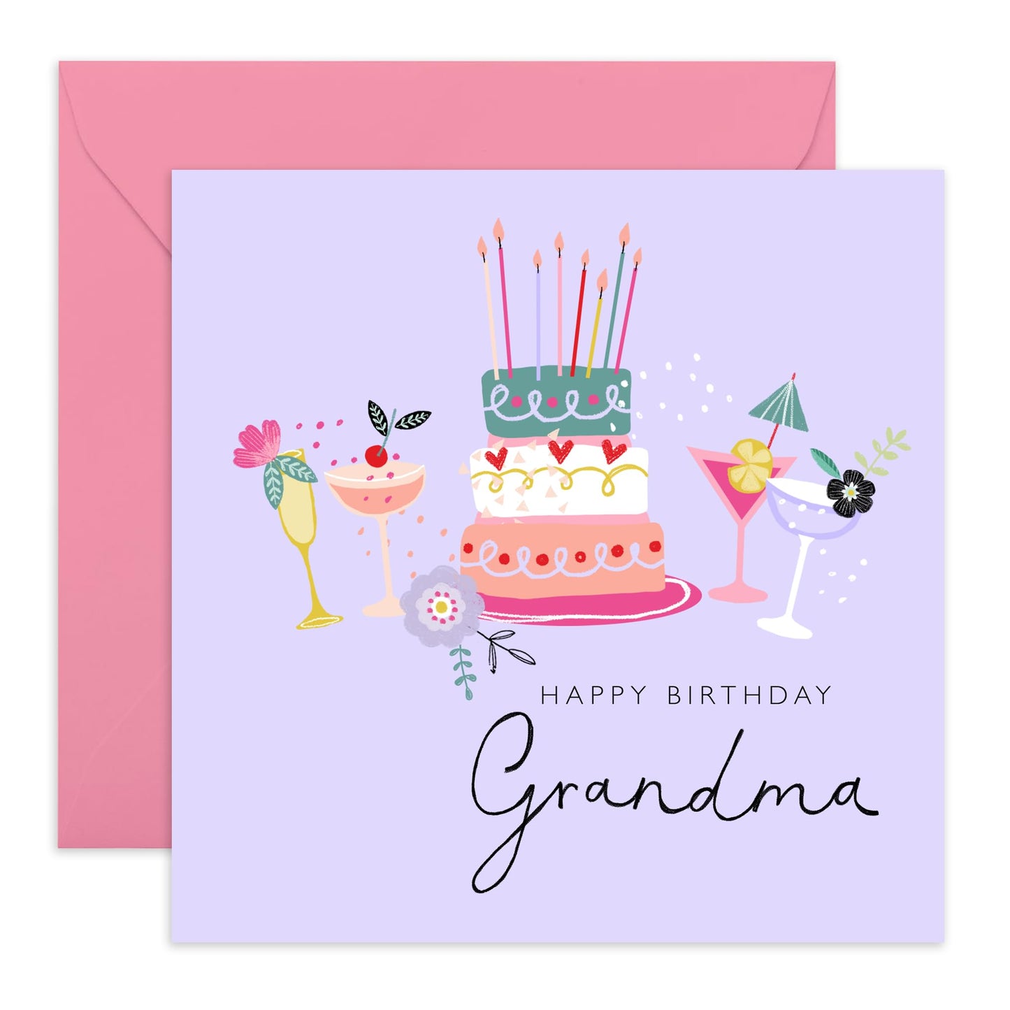Happy Birthday Card For Grandma - Purple Greeting Cards For Grandmother - Bday Cake - Nana Birthday Card For Her - Grandma Gifts For Women - Comes With Stickers By Central 23
