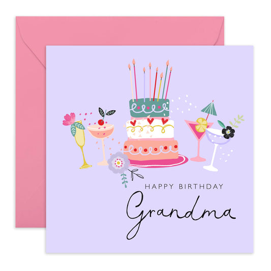 Happy Birthday Card For Grandma - Purple Greeting Cards For Grandmother - Bday Cake - Nana Birthday Card For Her - Grandma Gifts For Women - Comes With Stickers By Central 23