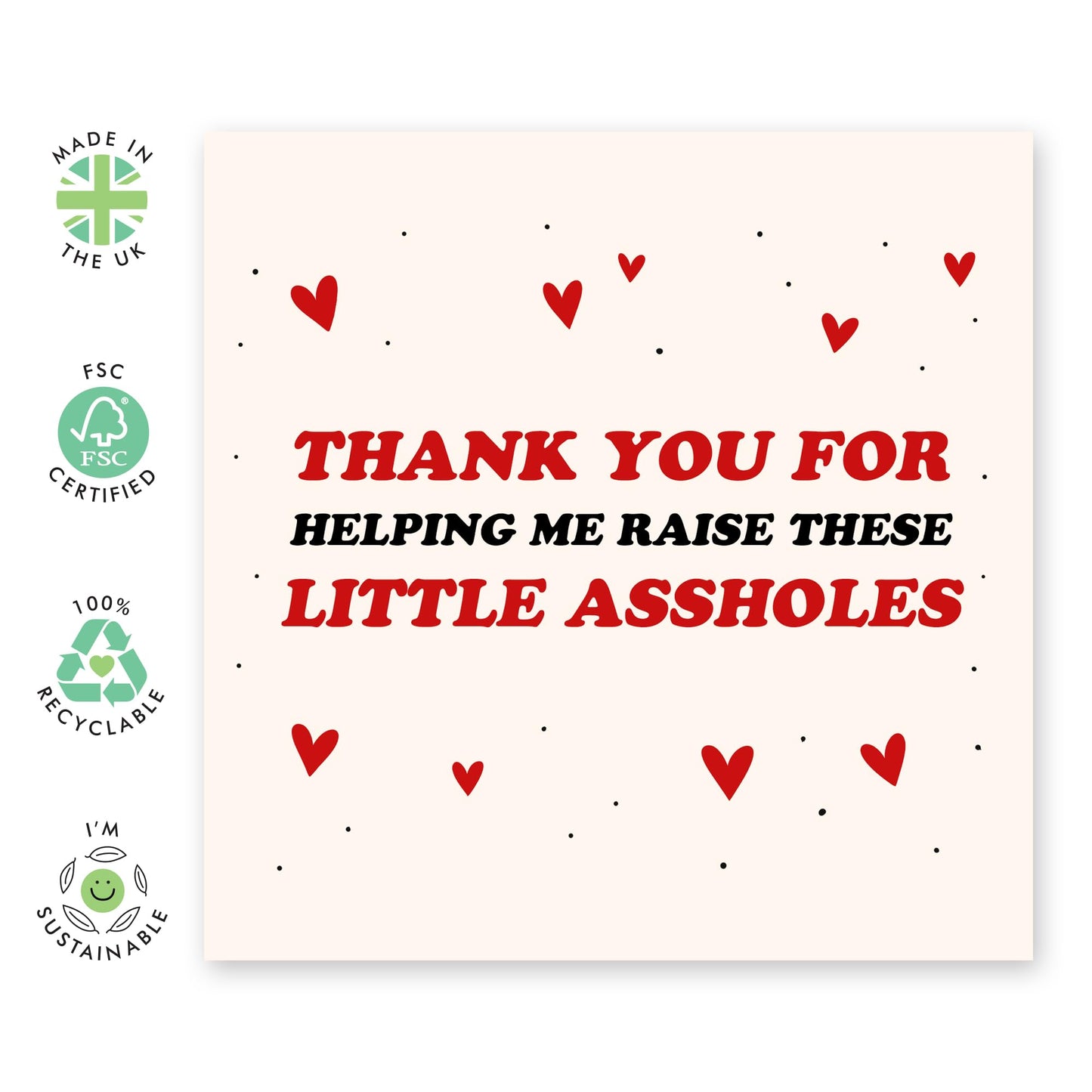Funny Thank You Greeting Card - 'RAISING AS*HOLES' - Gifts for Parents Dad Mum Ma Mummy Daddy Pop Him Her - Birthday, Mothers Day, Fathers Day From Son or Daughter - Comes with Stickers