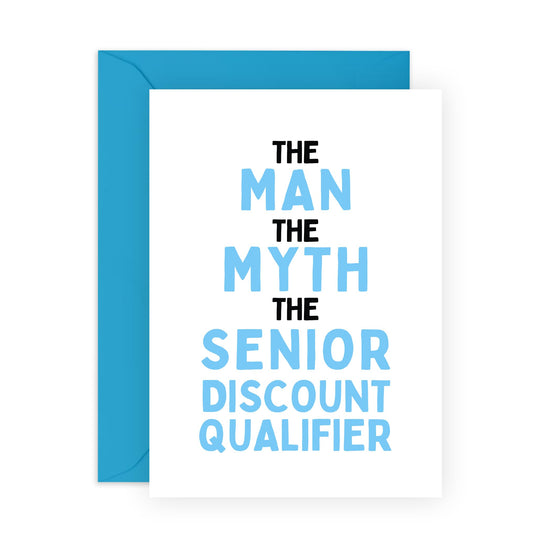Funny Birthday Cards for Men - 'The Man The Myth The Senior Discount Qualifier' - 60th Birthday Gifts - For Men Dad & Senior Citizen - Humorous Card for Aging Men - Comes with Fun Stickers