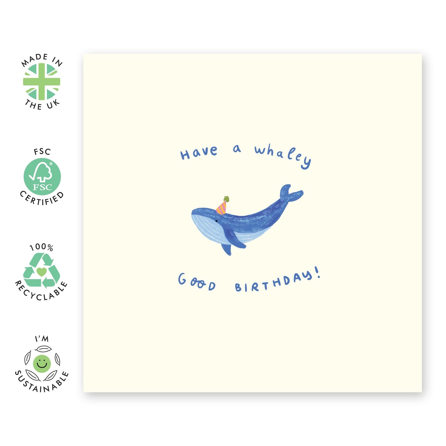 Hat Wearing Whale Birthday Card - 'Have A Whaley Birthday' - Gifts for Women, Friends, BFF, Her, Coworker, Colleague - Positivity - Comes with Fun Stickers