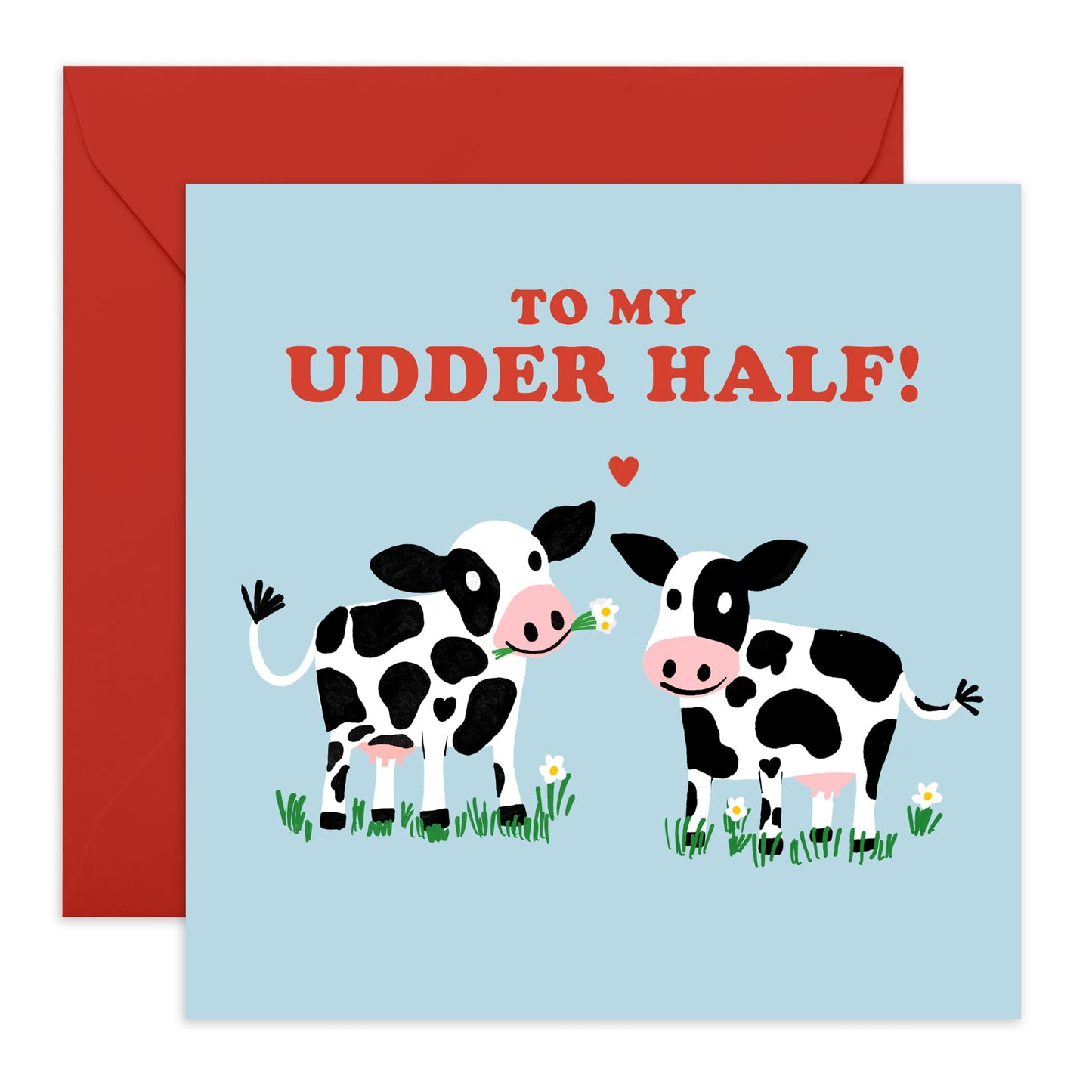 Cute & Funny Cow Love Card – "Udder Half" Presents for Husband, Wife, Spouse, Boyfriend, Girlfriend, Partner, Him, Her, Babe - Heartfelt Valentines Day Gift Ideas - Comes with Fun Stickers