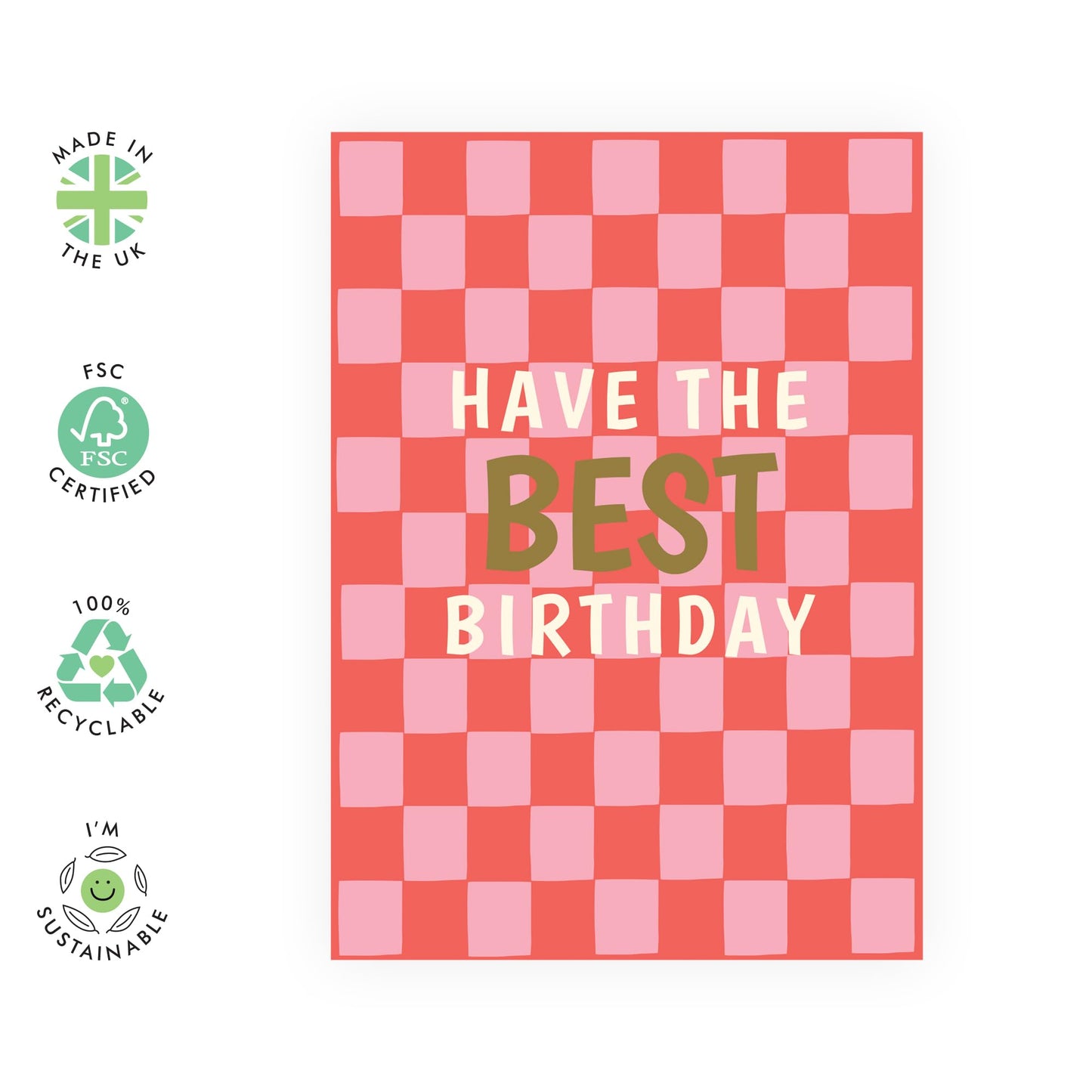 Birthday Card for Him Her – Checkerboard HBD - Gift For Women, Men, Colleagues, Coworker, Friends, Neighbour, Niece, Nephew , Girlfriend, Boyfriend - Checkered Greeting Card - Comes with Fun Stickers