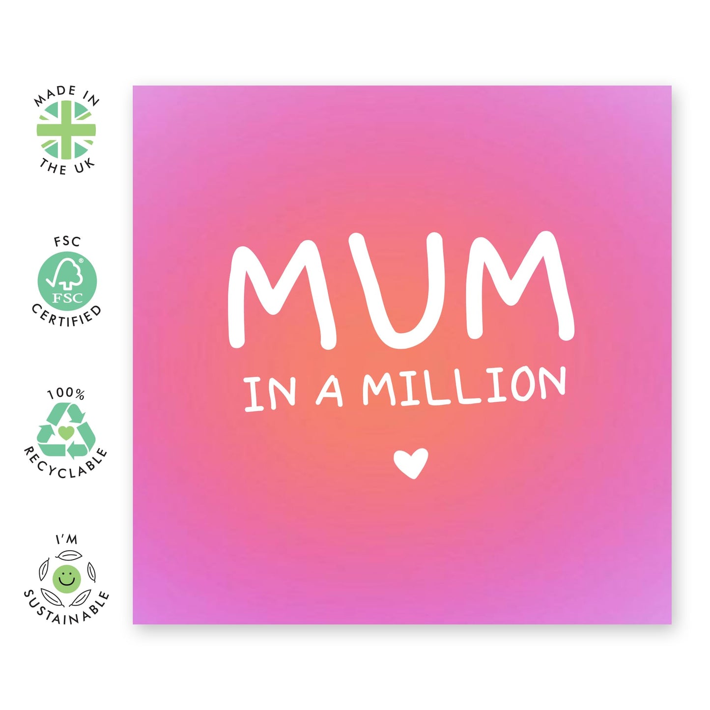 Mum Birthday Card For Women - Mum In A Million - Pink Greeting Cards And Envelopes For Mummy - Happy Mother's Day Cards For Women - Gifts For Her - Comes With Cute Stickers By Central 23
