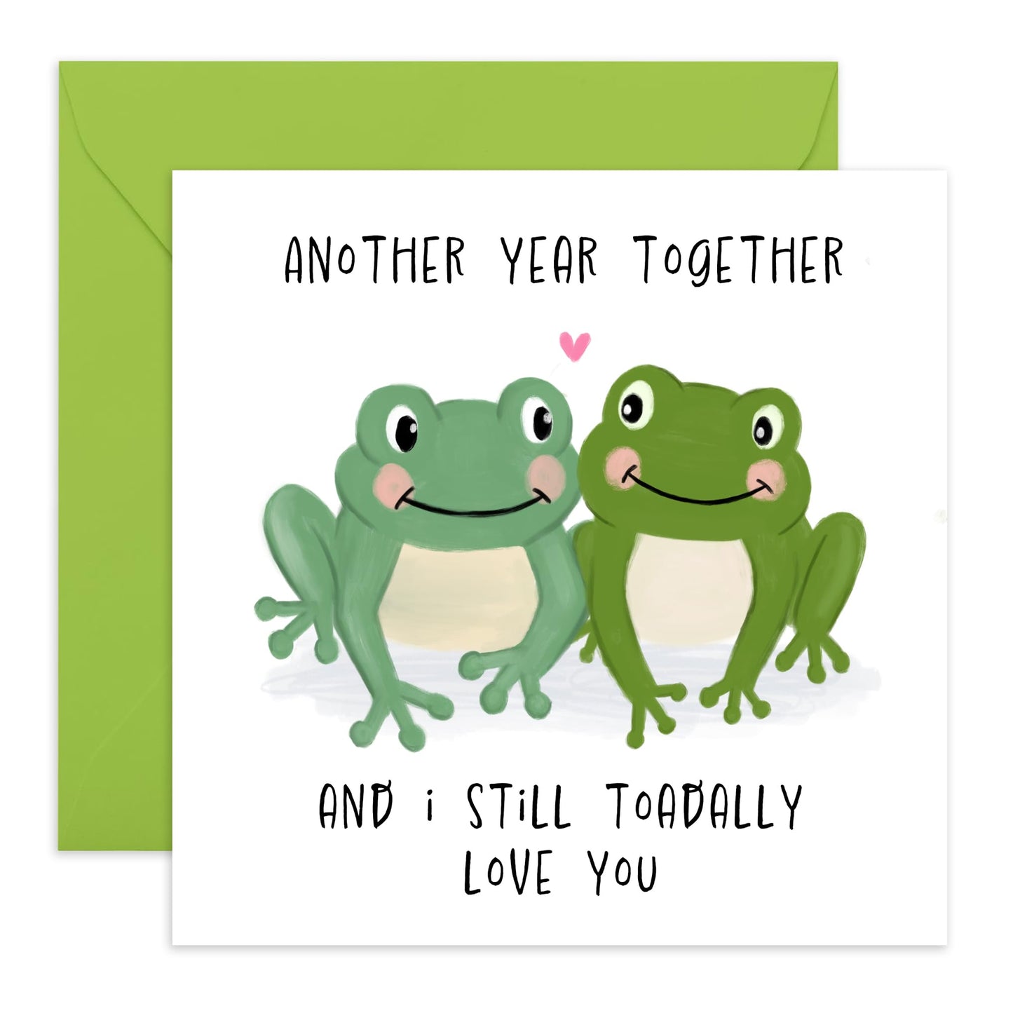 Cute Frogs Anniversary Card - 'Another Year Together Frogs' - Gifts for Wife, Husband, Girlfriend, Boyfriend, Married Couples, Partners - Toadally - Comes with Fun Stickers