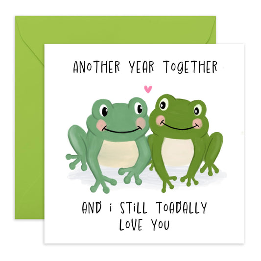 Cute Frogs Anniversary Card - 'Another Year Together Frogs' - Gifts for Wife, Husband, Girlfriend, Boyfriend, Married Couples, Partners - Toadally - Comes with Fun Stickers