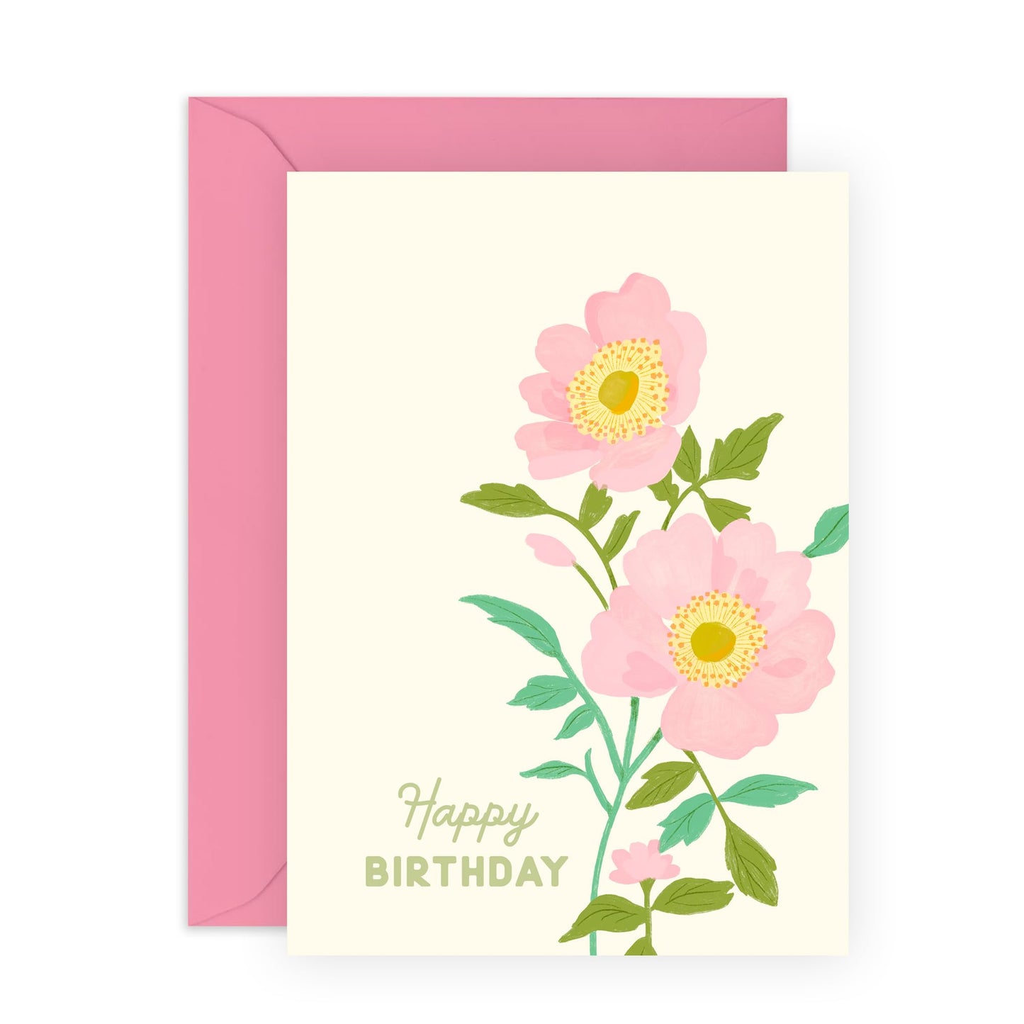 Pink Flowers Birthday Card - 'HBD Pink Pastel Floral' - Gifts for Her, Women, Colleagues, Coworker, Sister - Blooming - Comes with Fun Stickers