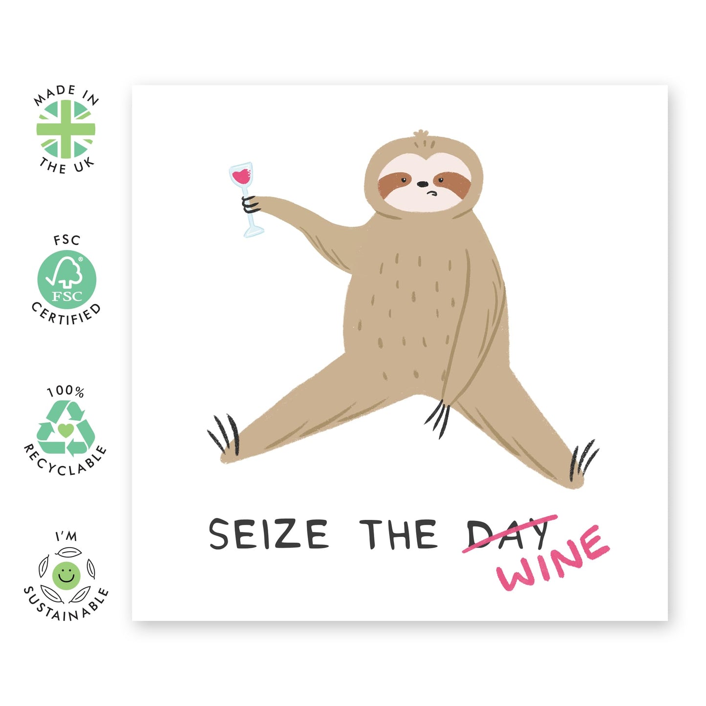 Sloth Birthday Card For Women Men - Seize The Wine Sloth - Funny Mothers Day Cards For Mum Aunt Nan - Greeting Cards For Sister Best Friend - Gifts For Her - Comes With Fun Stickers By Central 23