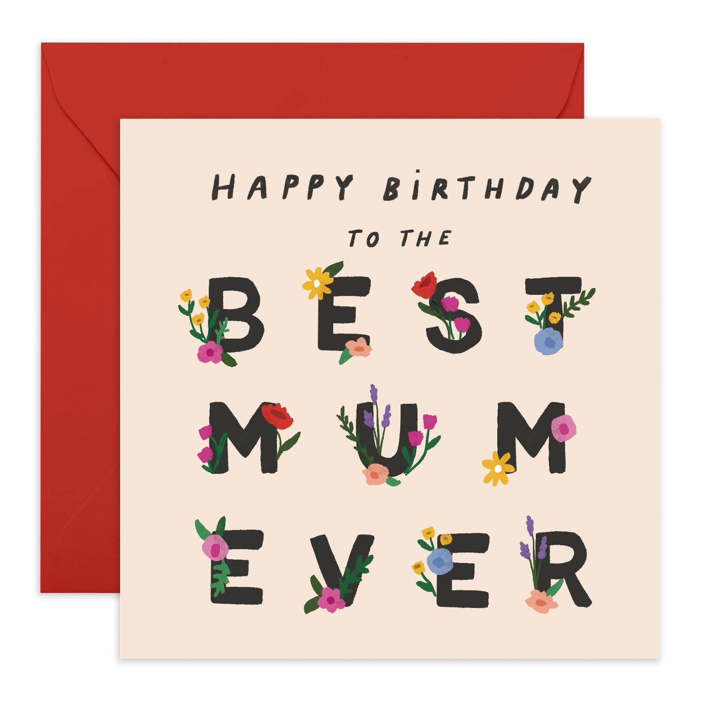 Mum's Birthday Card - 'Best Mum Ever Floral' - Gifts for Mothers, Ma, Mam, Her - Thank You and I Love You - Comes with Fun Stickers