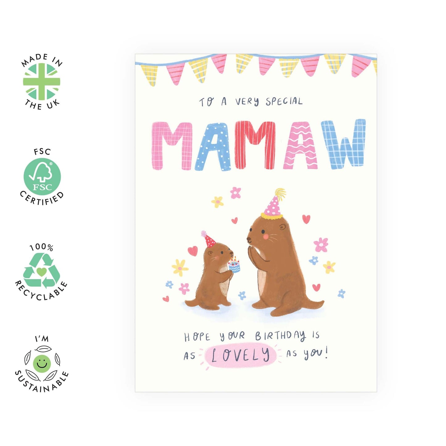 Sweet Birthday Card - 'Otter Mamaw' - Presents for Grandma, Grandmother, Nana, Grandmum, Grandparent - Bday Party - Comes with Fun Stickers