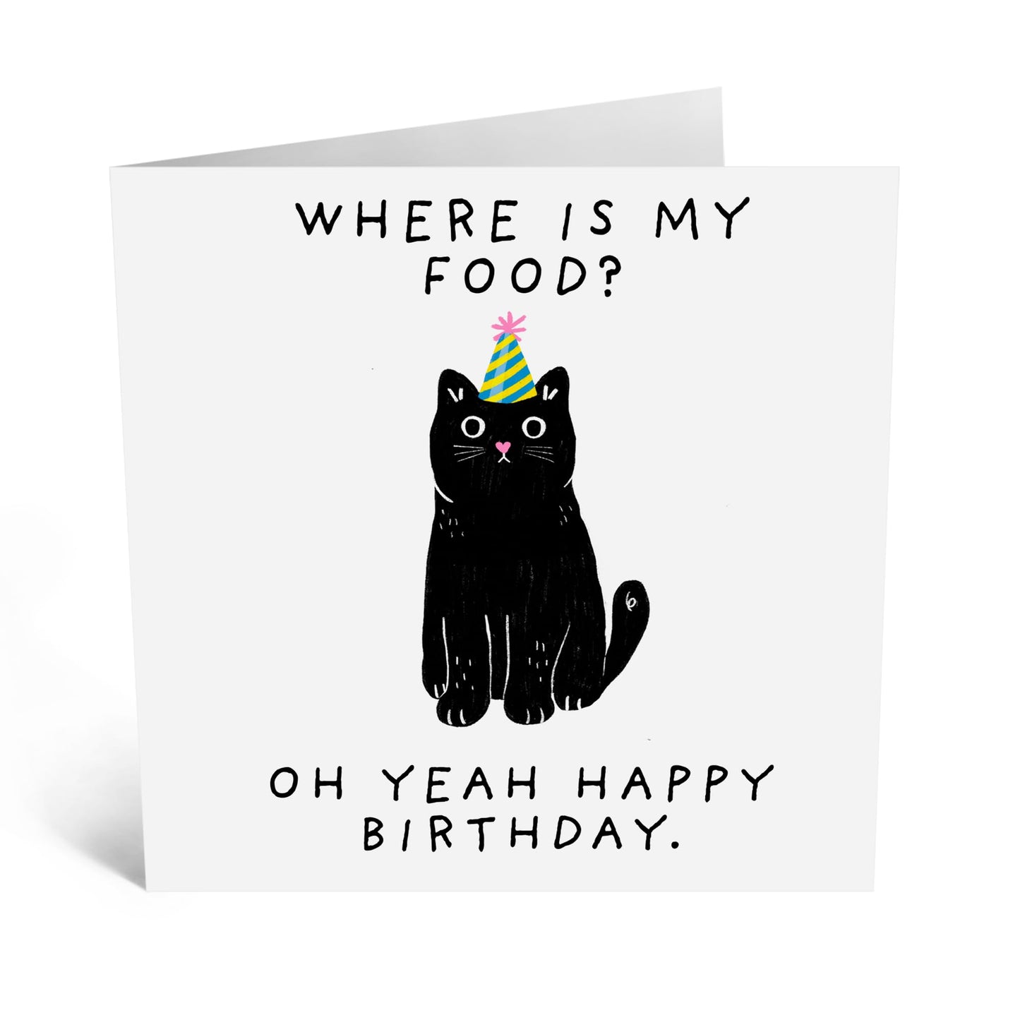 Birthday Greeting Card - 'WHERE IS MY FOOD CAT?' - Perfect for Celebrating Cat Lovers' Birthdays with a Fun Twist - Ideal for Him Her Friends Family Besties BFFs - Comes With Stickers By Central 23
