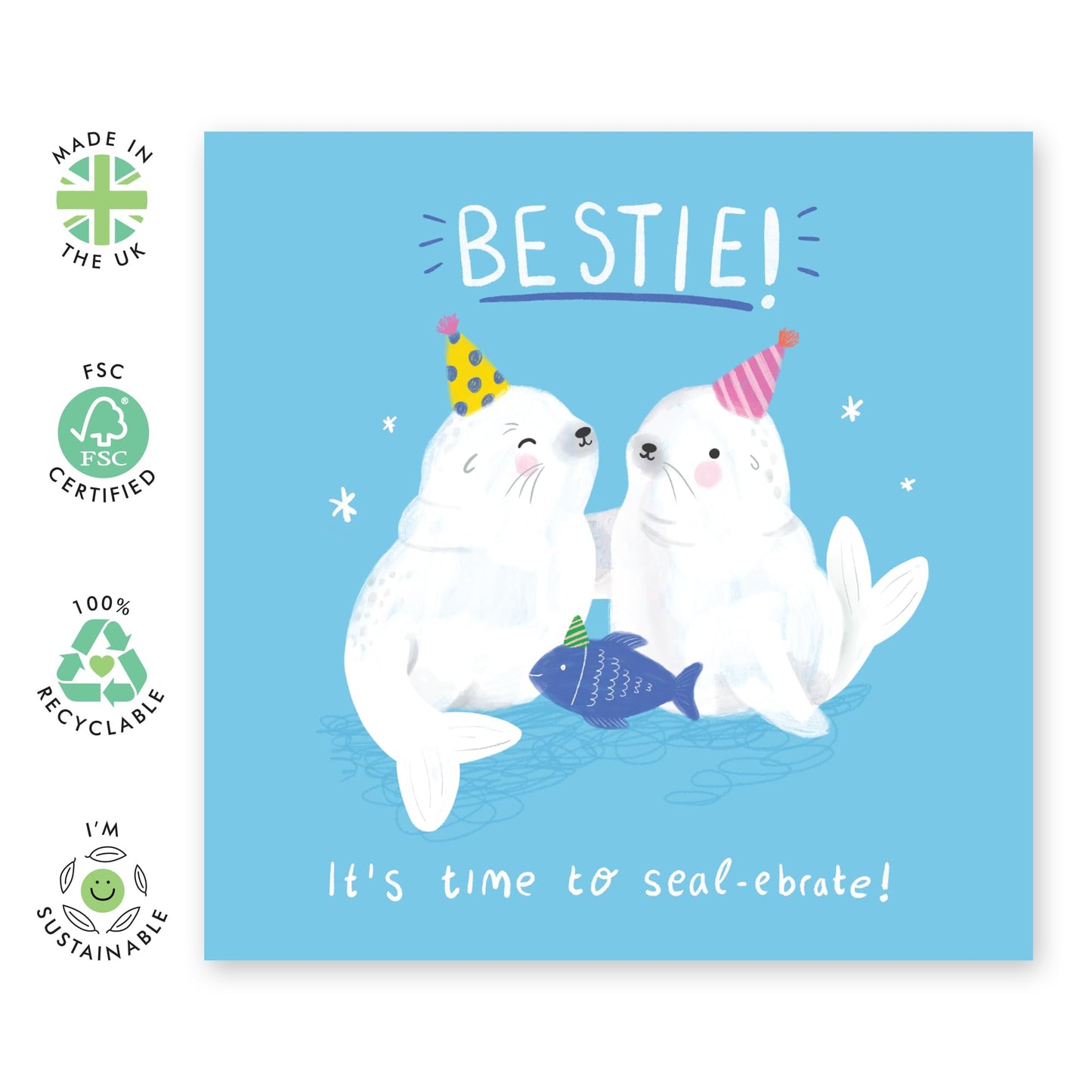 Bestie Birthday Card - Time To Seal-ebrate - Witty Pun - Seal Birthday Cards For Women - Friend Birthday Card Female - Gifts For Colleagues Bff - Comes With Stickers - By Central 23