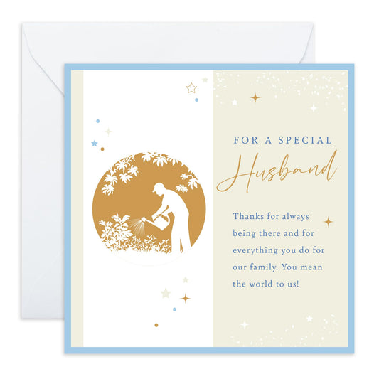 Sweet Birthday Card for Him - 'Husband Gardener' - Gifts for Spouse, Married Couples, Father, Dad, Daddy, From Wife - Always There For Us - Comes with Fun Stickers