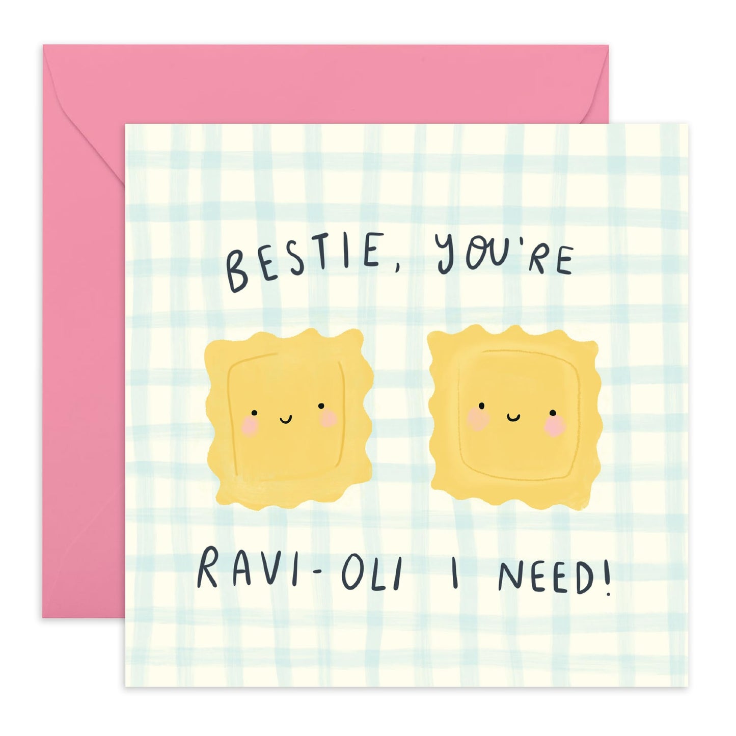 Pasta Friends Greeting Card - 'Ravioli Bestie' Greetings for BFF, Besties, Best Friend, Gals, Close Friends, Girlfriend - Cute Message - Comes with Fun Stickers