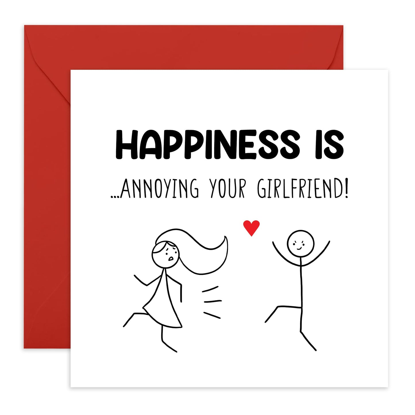Greeting Card - 'HAPPINESS IS ANNOYING GIRLFRIEND' - Perfect for Celebrating Your Playful & Loving Relationship - Ideal for Adding Humor and Joy to Her Special Day - Comes With Stickers By Central 23