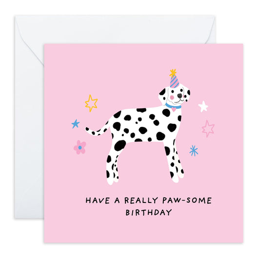 Cute Dalmatian Birthday Card for Her - 'Really Pawsome Birthday' - Gifts for Besties, Friends, BFF, Auntie, Girlfriend, Wife, Coworker, Colleagues, Sister, Ladies - Fur Mum - Comes with Fun Stickers