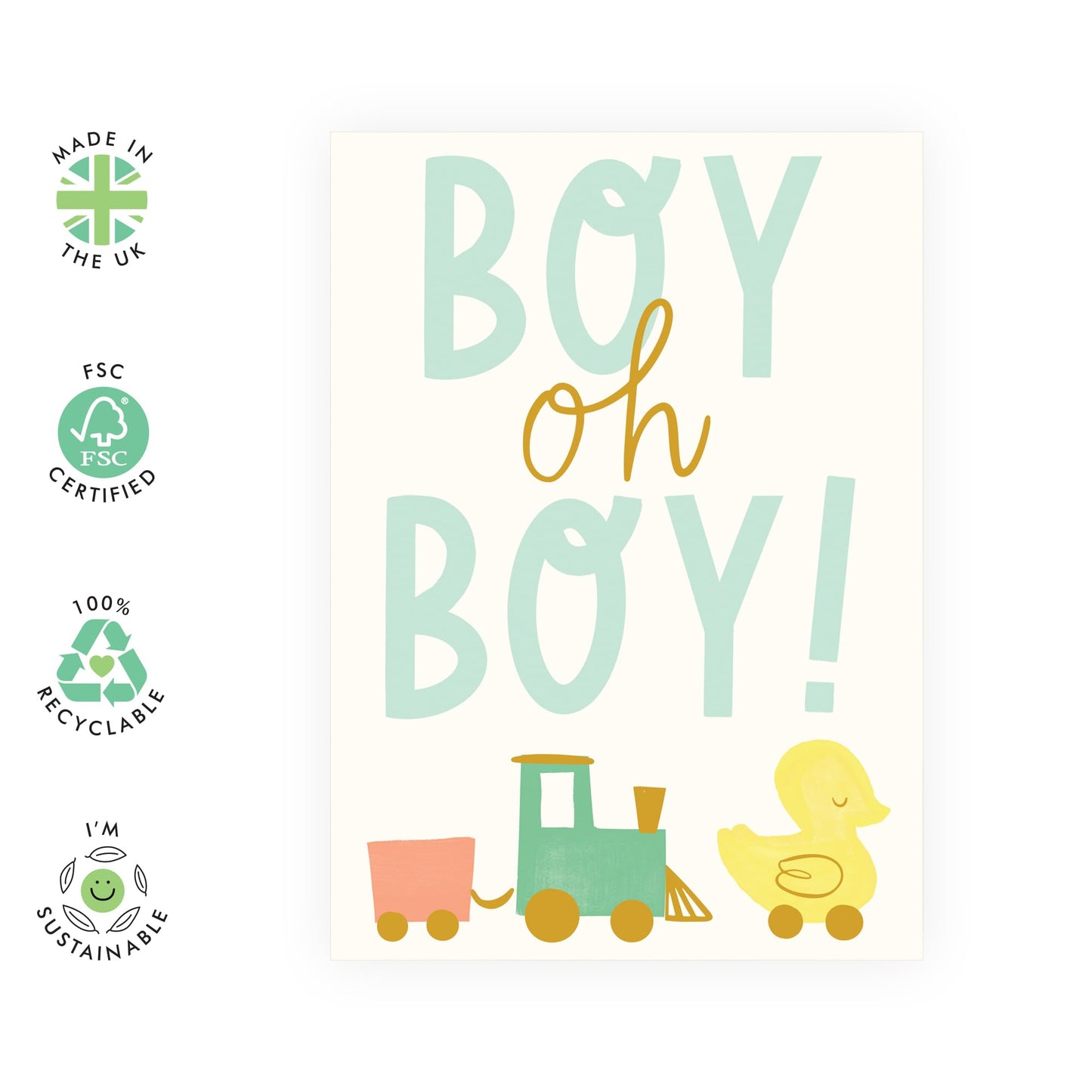 New Baby Boy Card - Train and Truck – Baby Shower, Newborn Celebration, Congratulations Card for New Mum Dad, Friends, Son, Daughter, Colleagues, Parents, Pregnant - Comes with Fun Stickers