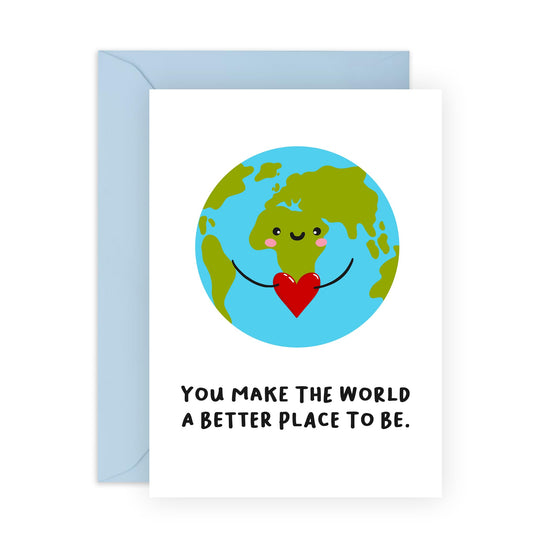 Sweet Greeting Card - 'World A Better Place' - Gifts for Boyfriend, BFF, Best Friend, Colleague, Partner, Him - Thank You - Comes with Fun Stickers