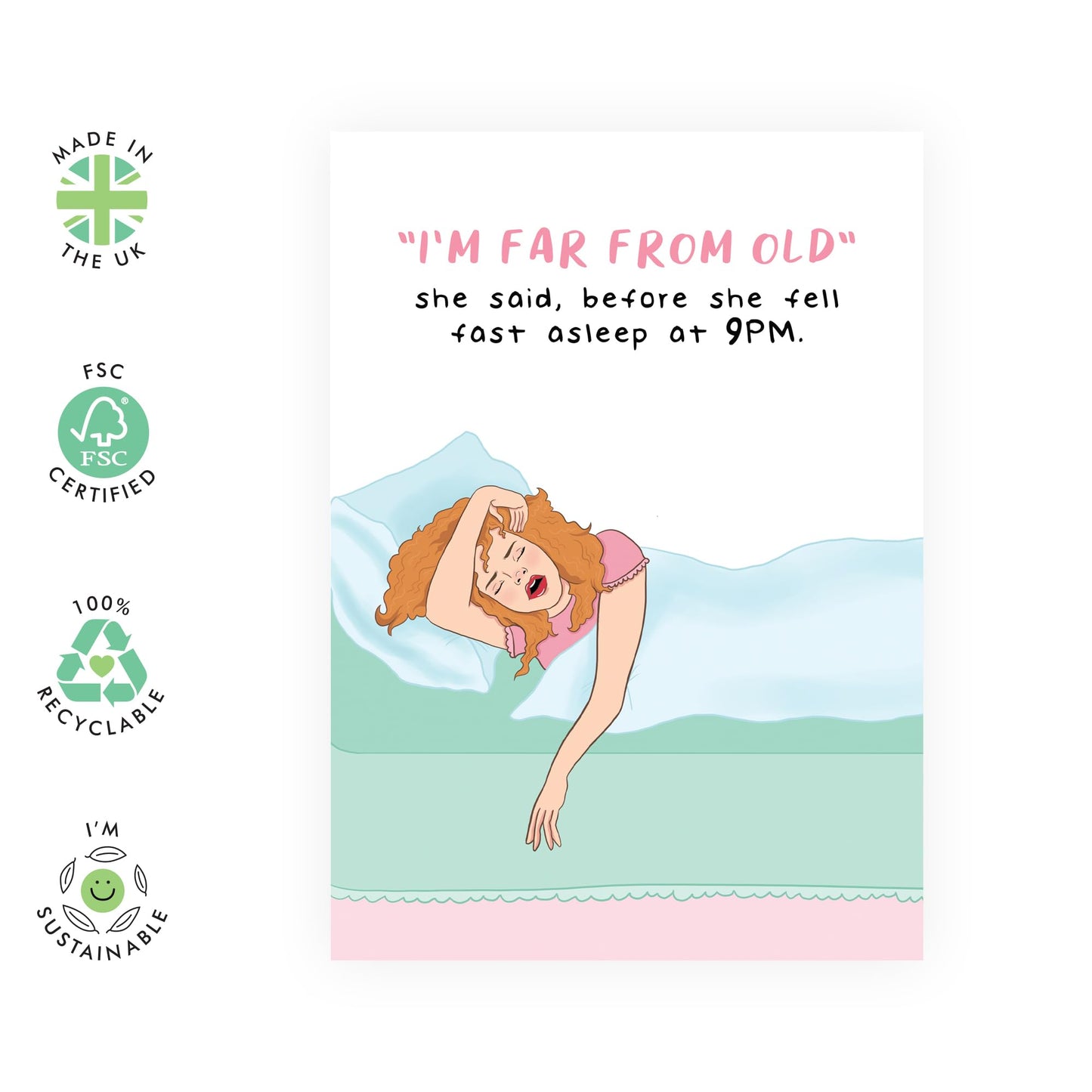 Best Friend Birthday Card Funny - Asleep At 9 Pm - Cheeky Retro Greeting Cards For Women For Her 30th 40th 50th - Hilarious Gifts For Sister Wife Girlfriend Cousin - Comes With Stickers By Central 23