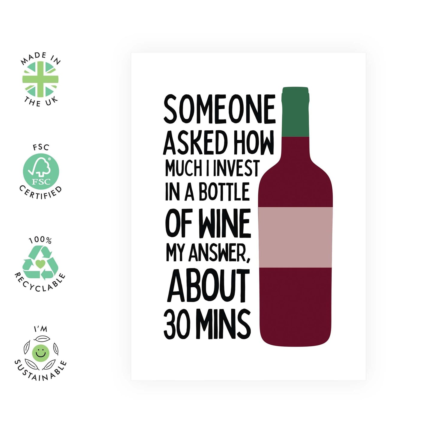 Funny Greeting Card - 'TIME ON BOTTLE OF WINE' - Perfect for Celebrating Wine Lovers with Humor - Ideal for Friends and Family Enjoying Life One Glass at a Time - Comes With Stickers By Central 23