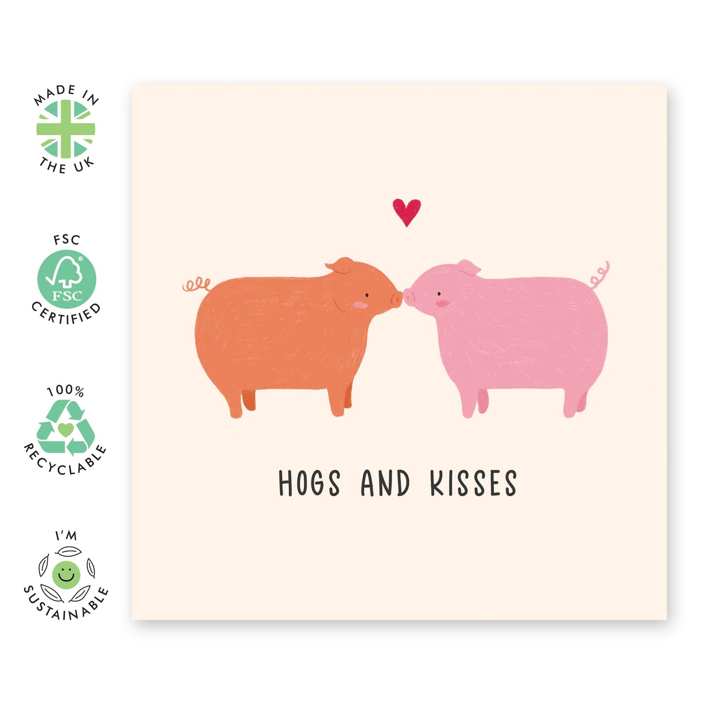 Adorable Love Card -Hogs and Kisses Card - Cute Pig-Themed Greeting Card for Anniversary, Valentine’s Day, or Just Because - Gifts for Him, Her, Wife, Husband or Couples - Comes with Fun Stickers